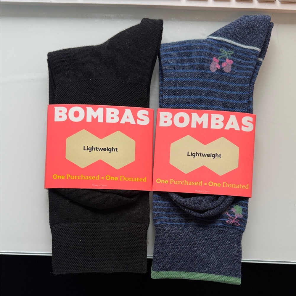 Bombas Women's Casual Socks - Black & Navy Striped with Mitten Accent (2-Pack)